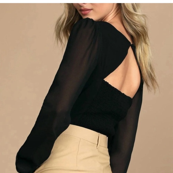 Lulus - Be Your Date Black Bustier Backless Long Sleeve Bodysuit - Size S NWT - Picture 2 of 6